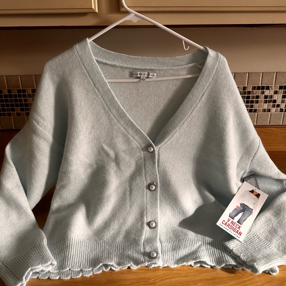 Celebrity Pink Soft Blue pearl Button-Up Cardigan - Picture 3 of 14